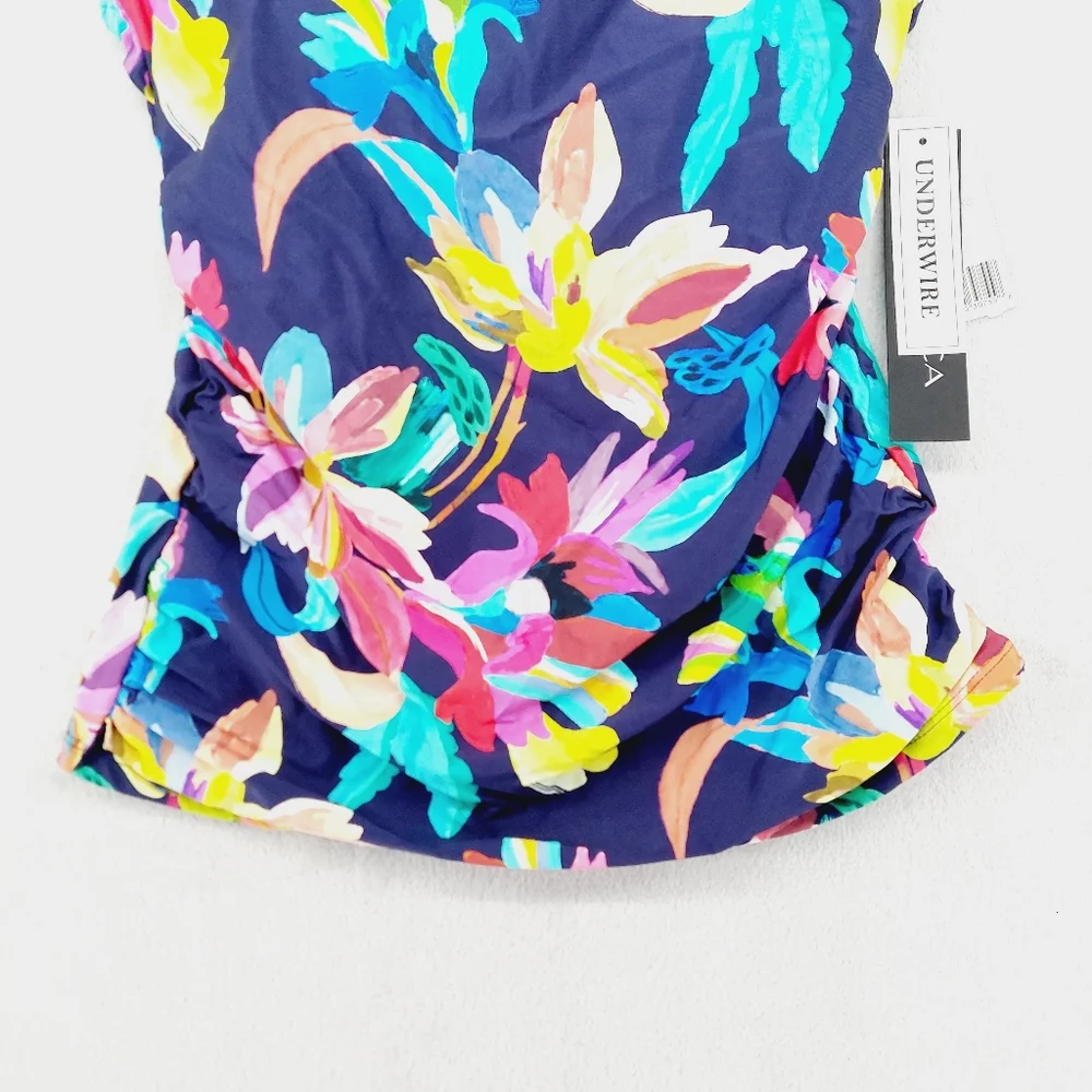 New La Blanca INDIGO Square Neck Ruched Underwire Tankini Swim Top P2904 - Picture 3 of 8